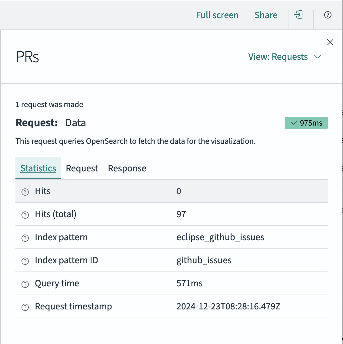 Screenshot of the inspect/statistics menu from a visualisation